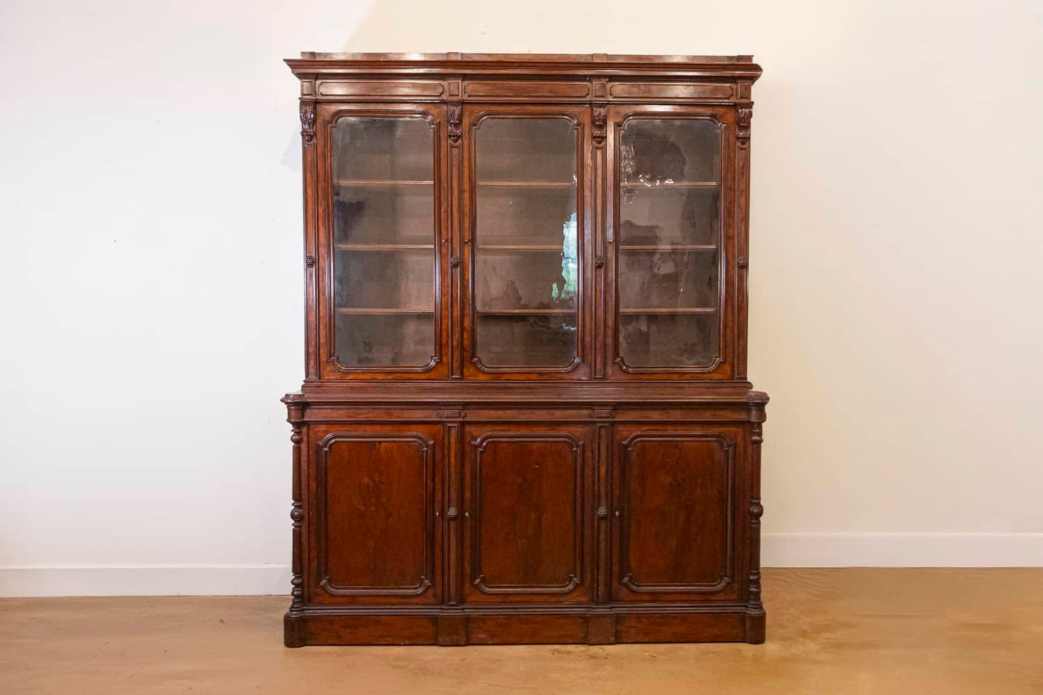 French Louis-Philippe 19th Century Two Part Bookcase with Blown Glass Doors - JAA