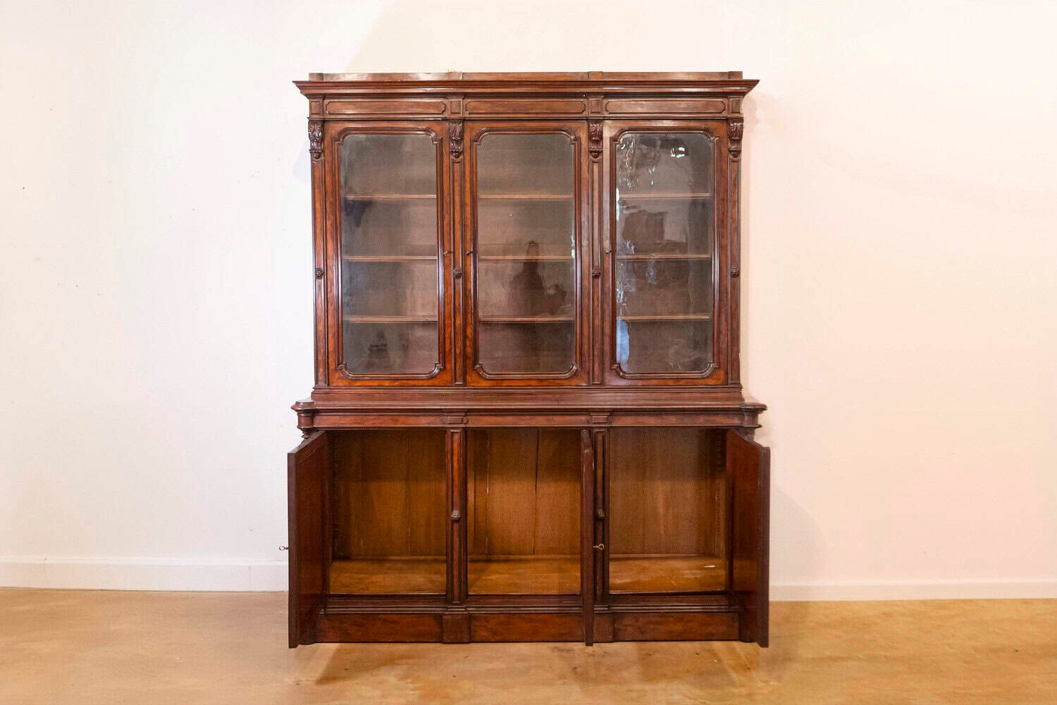 French Louis-Philippe 19th Century Two Part Bookcase with Blown Glass Doors - JAA