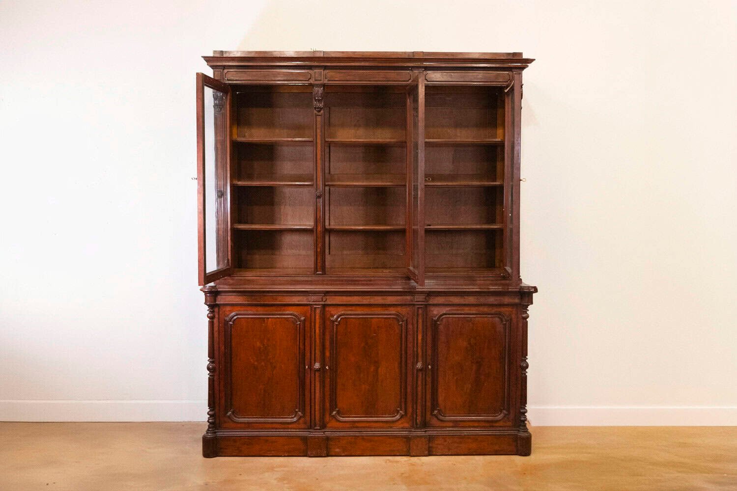 French Louis-Philippe 19th Century Two Part Bookcase with Blown Glass Doors - JAA