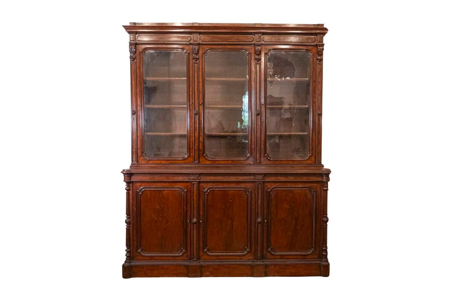 French Louis-Philippe 19th Century Two Part Bookcase with Blown Glass Doors - JAA