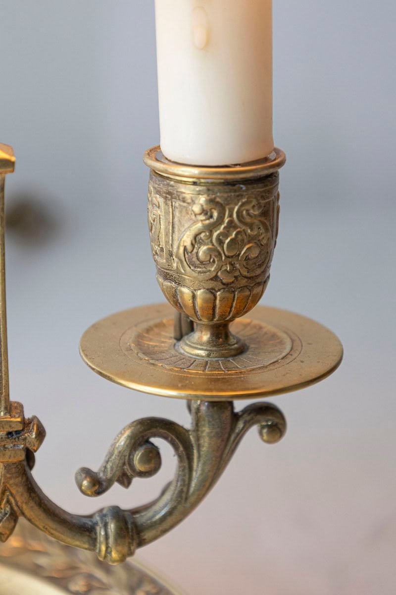 Ornate 19th-Century French Bronze Table Lamp with Scrollwork and Candle-Style Lights - JAA