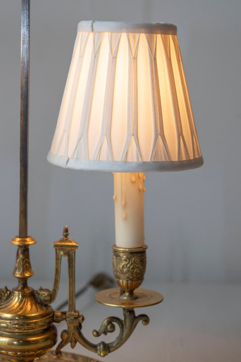Ornate 19th-Century French Bronze Table Lamp with Scrollwork and Candle-Style Lights - JAA