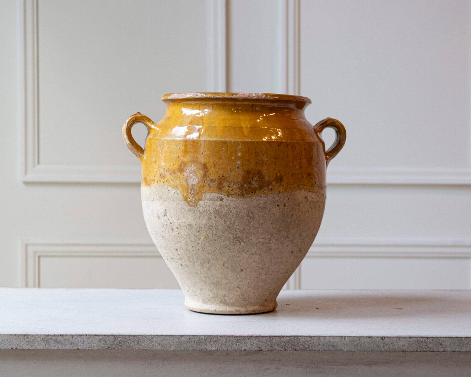 French 19th Century Large Terracotta Confit Pot with Yellow Ochre Glaze - JAA