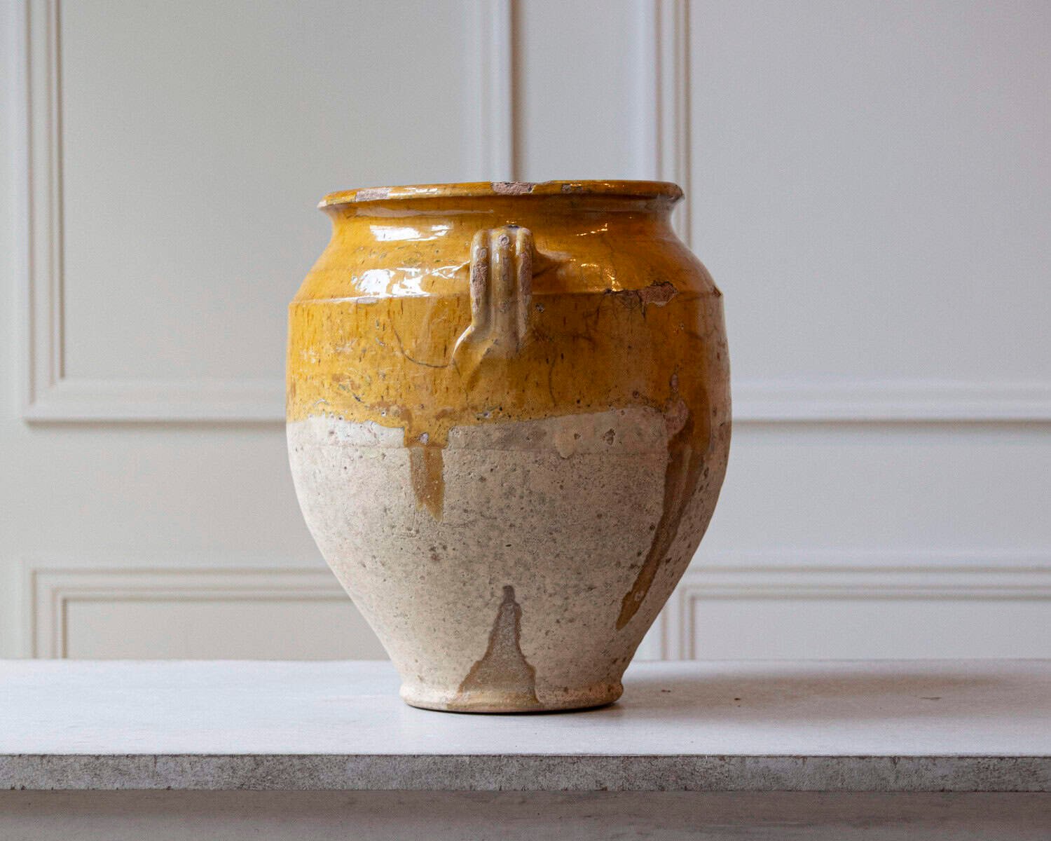 French 19th Century Large Terracotta Confit Pot with Yellow Ochre Glaze - JAA