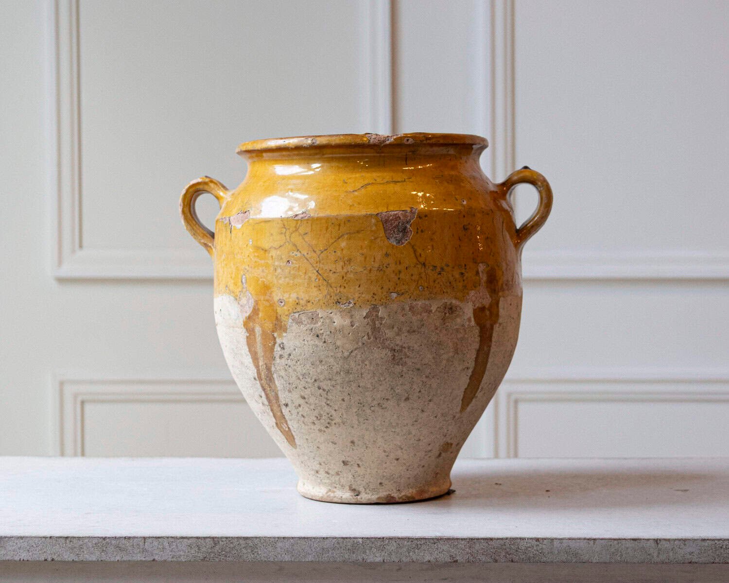 French 19th Century Large Terracotta Confit Pot with Yellow Ochre Glaze - JAA