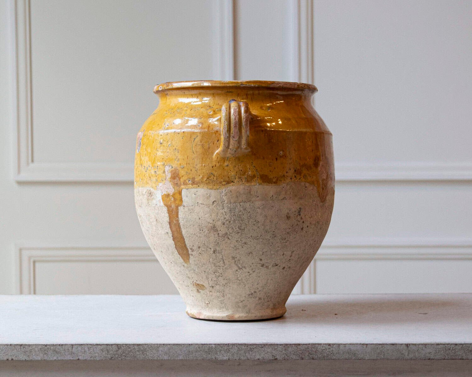 French 19th Century Large Terracotta Confit Pot with Yellow Ochre Glaze - JAA