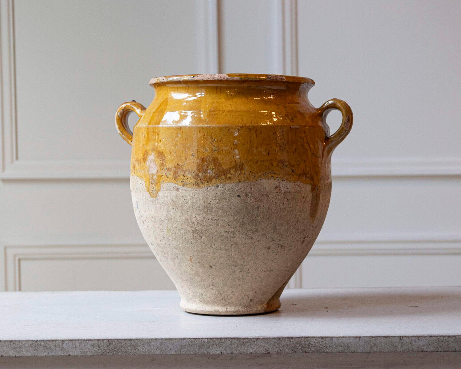 French 19th Century Large Terracotta Confit Pot with Yellow Ochre Glaze - JAA