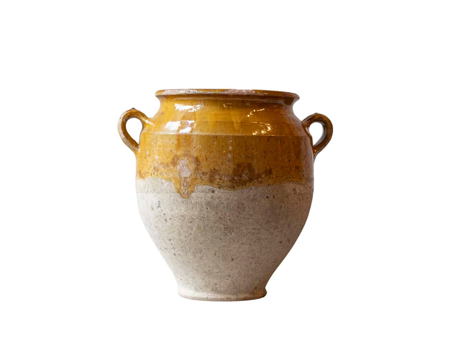 French 19th Century Large Terracotta Confit Pot with Yellow Ochre Glaze - JAA