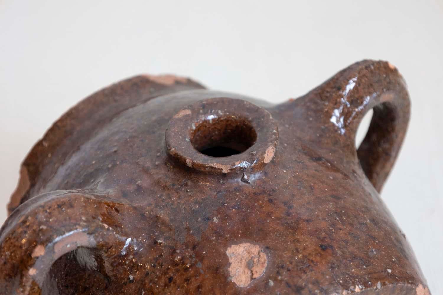 French 19th Century Terracotta Vinegar Pot with Chocolate Glaze and Great Patina - JAA
