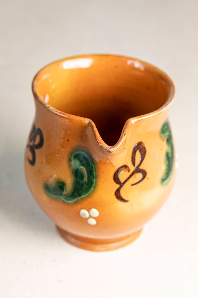 Early 20th Century French Glazed Terracotta Miniature Pitcher with Folk Slip Decoration - JAA