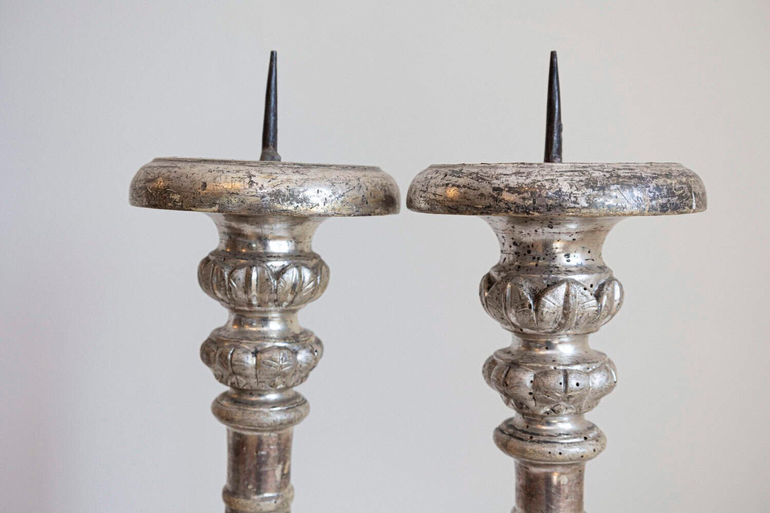 Pair of 1850s Italian Silver Gilt Candlesticks with Carved Waterleaves - JAA