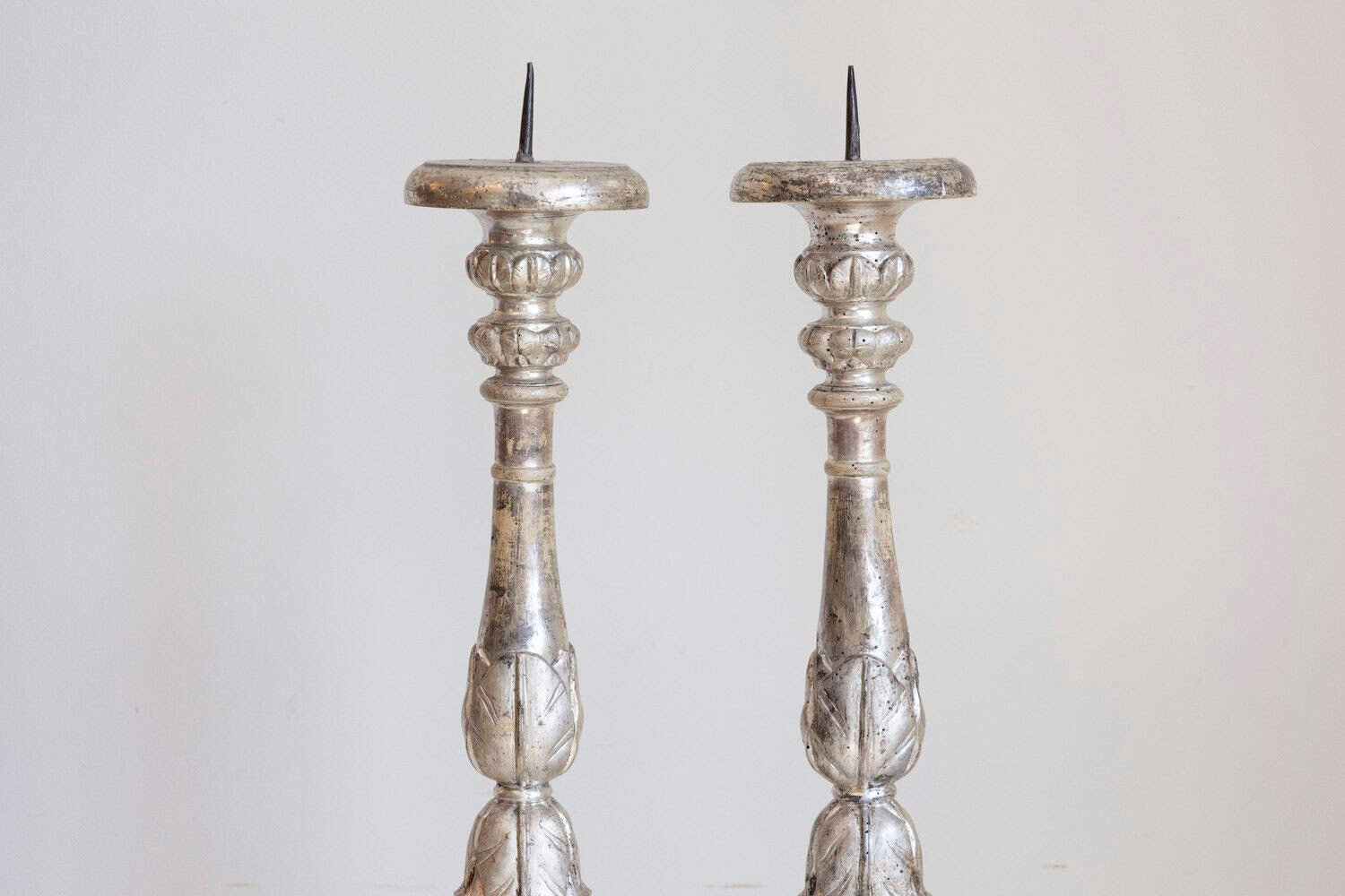 Pair of 1850s Italian Silver Gilt Candlesticks with Carved Waterleaves - JAA