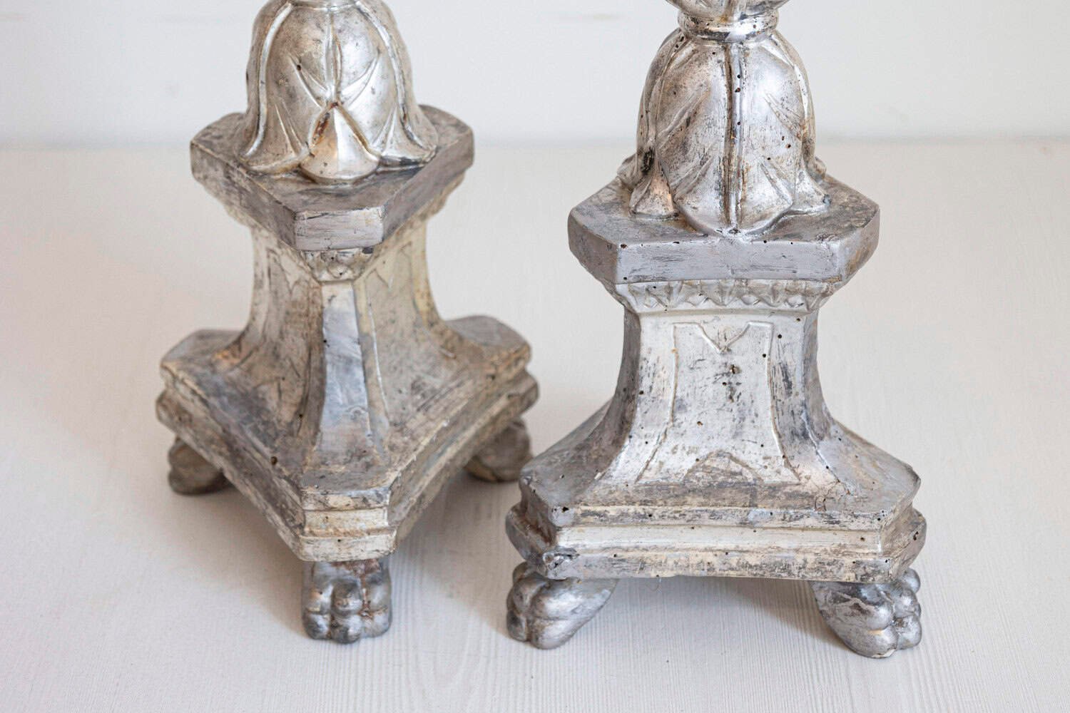 Pair of 1850s Italian Silver Gilt Candlesticks with Carved Waterleaves - JAA