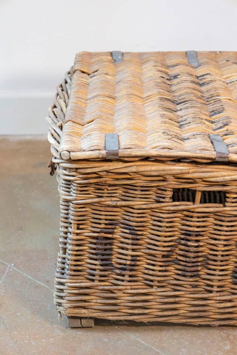 19th Century English Wicker Laundry Basket with Painted Labeling - JAA