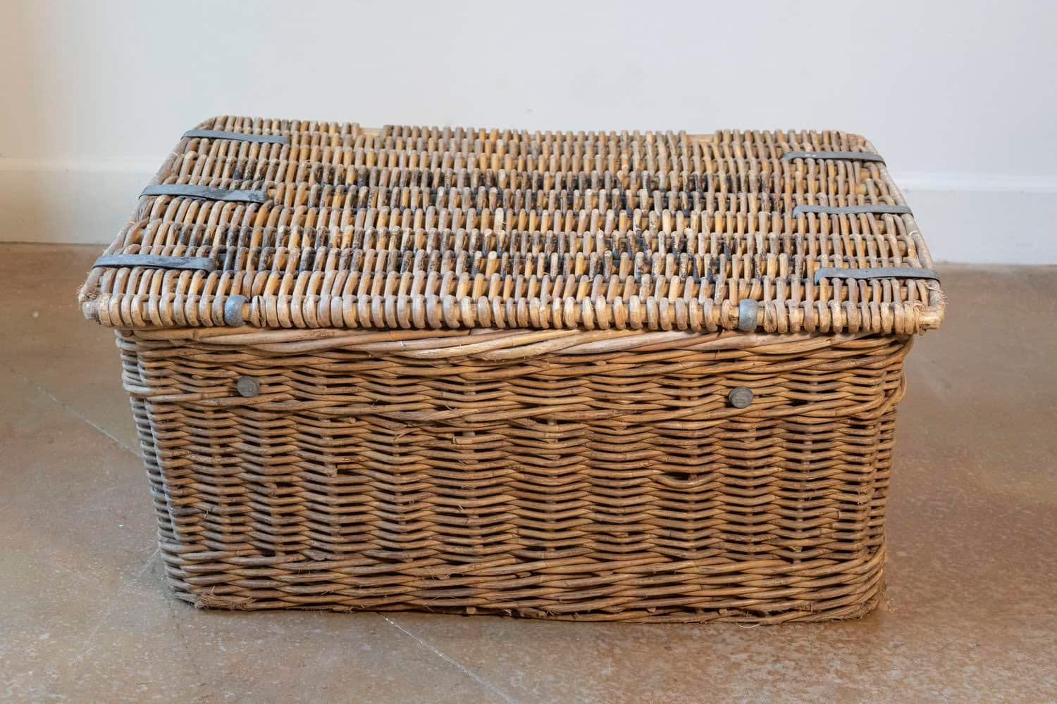 19th Century English Wicker Laundry Basket with Painted Labeling - JAA