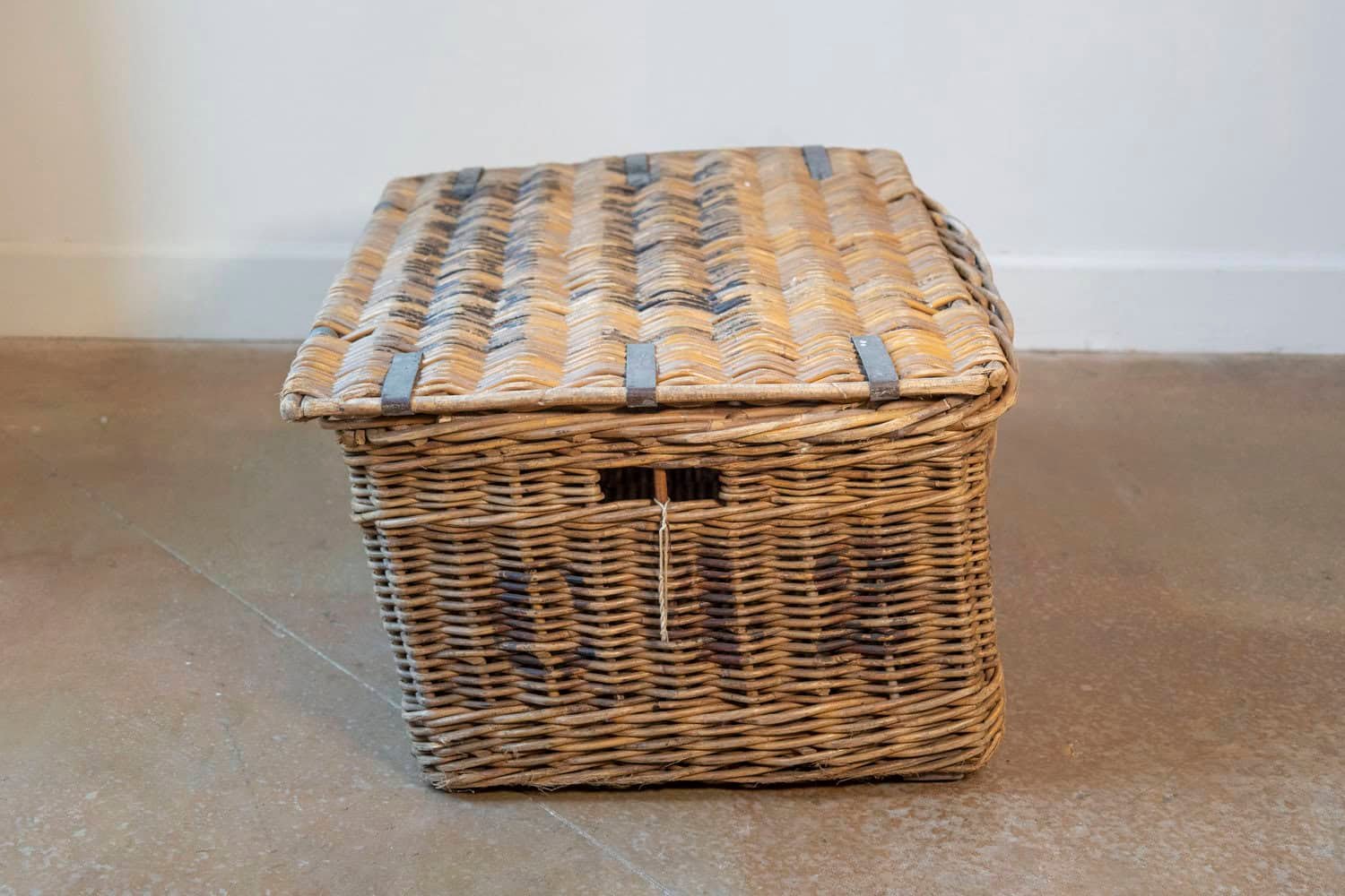 19th Century English Wicker Laundry Basket with Painted Labeling - JAA