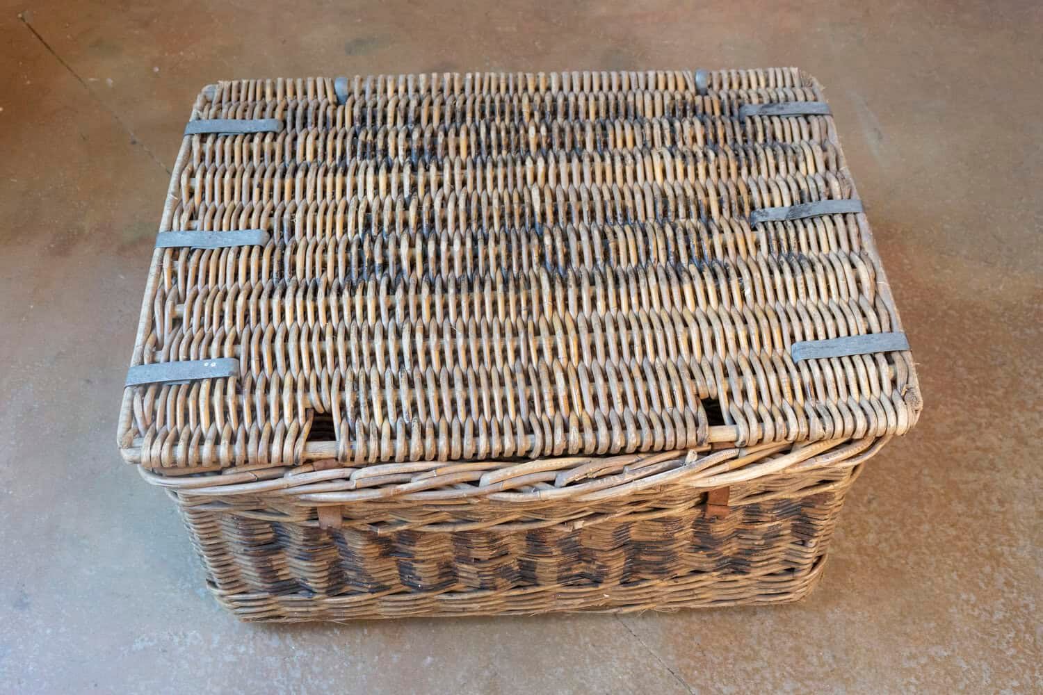 19th Century English Wicker Laundry Basket with Painted Labeling - JAA
