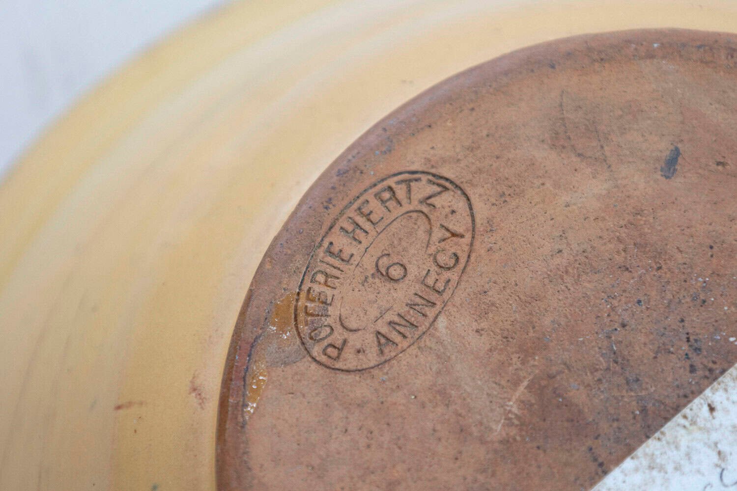 French 19th Century Bowl from the Poterie Hertz of Annecy, with Yellow Glaze - JAA