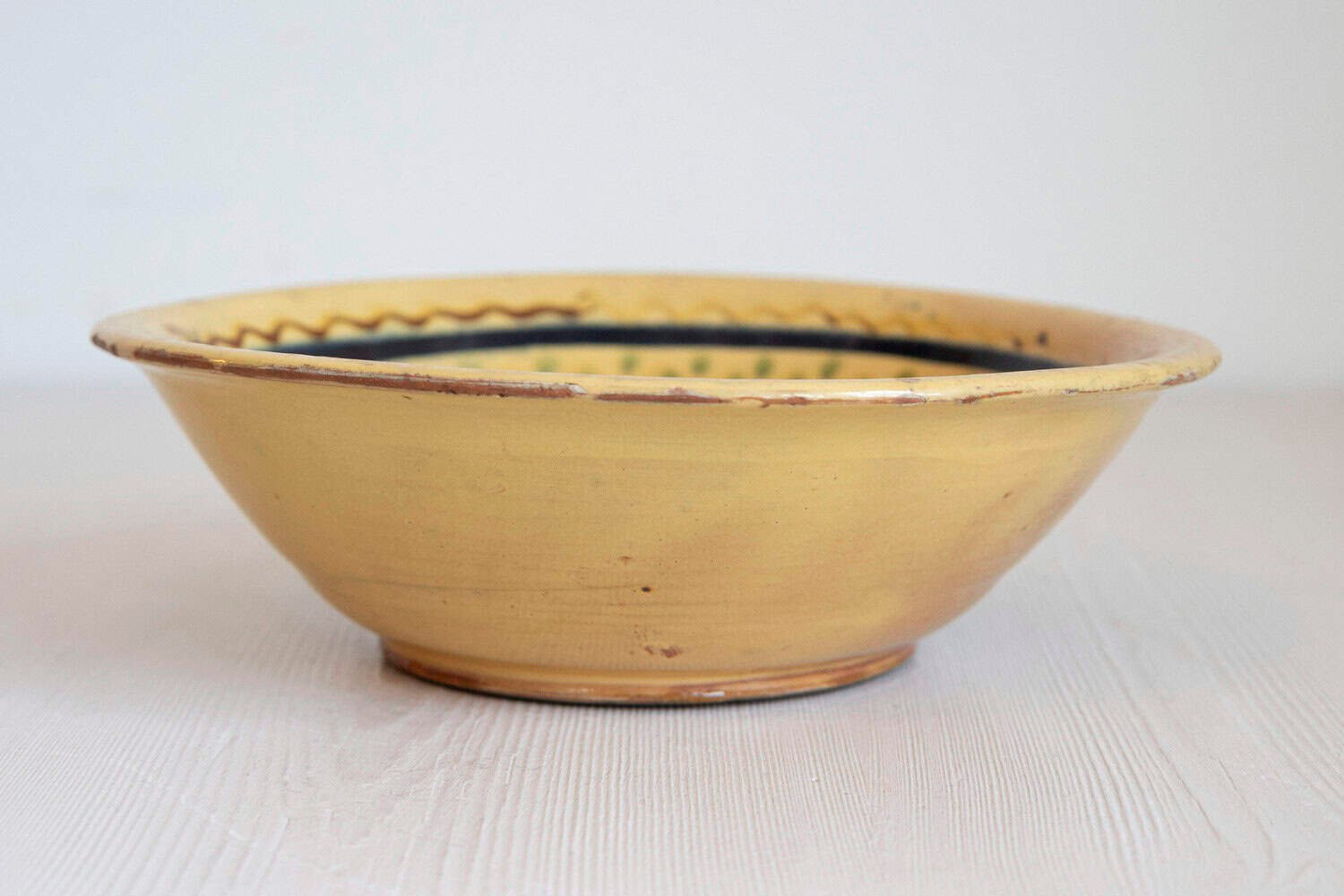 French 19th Century Bowl from the Poterie Hertz of Annecy, with Yellow Glaze - JAA