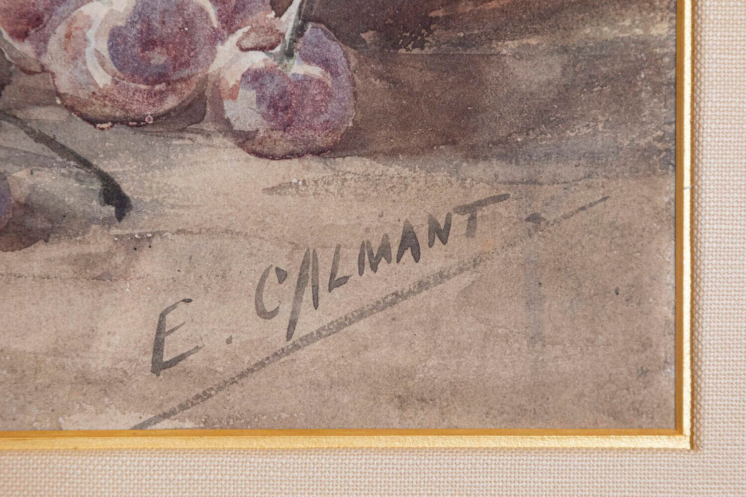 French Framed 19th Century Watercolor Depicting Fruits, Signed E Calmant - JAA