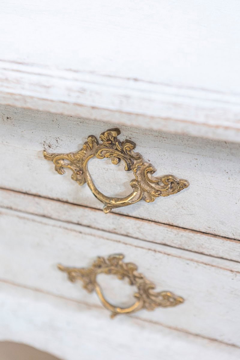 Swedish 1920s Rococo Style Painted Wood Two-Drawer Chest with Carved Apron - JAA