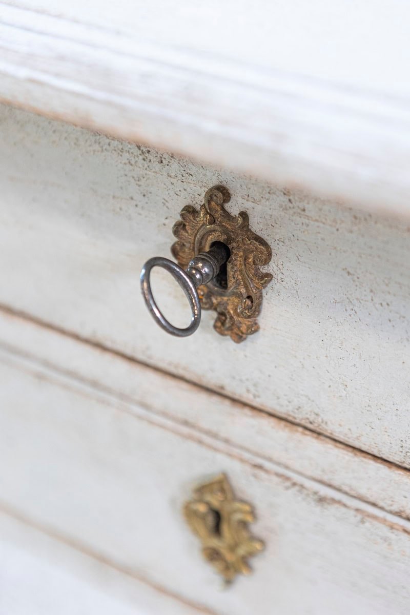 Swedish 1920s Rococo Style Painted Wood Two-Drawer Chest with Carved Apron - JAA