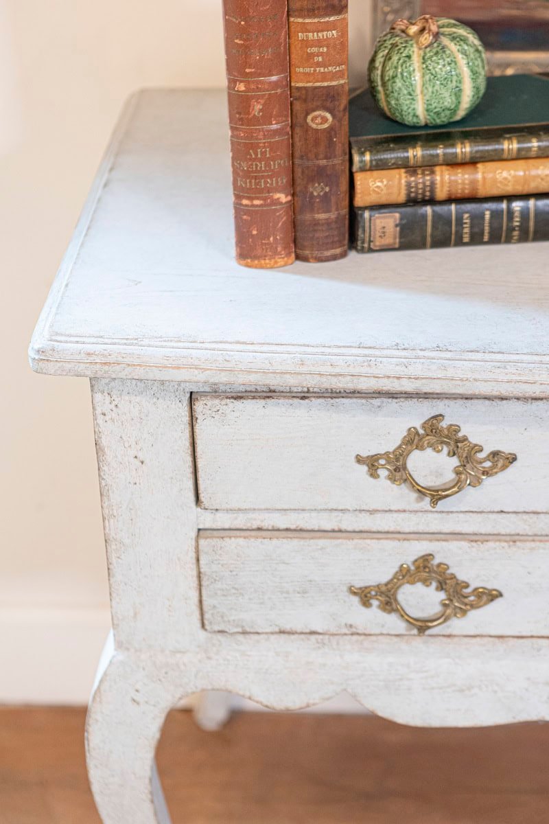 Swedish 1920s Rococo Style Painted Wood Two-Drawer Chest with Carved Apron - JAA