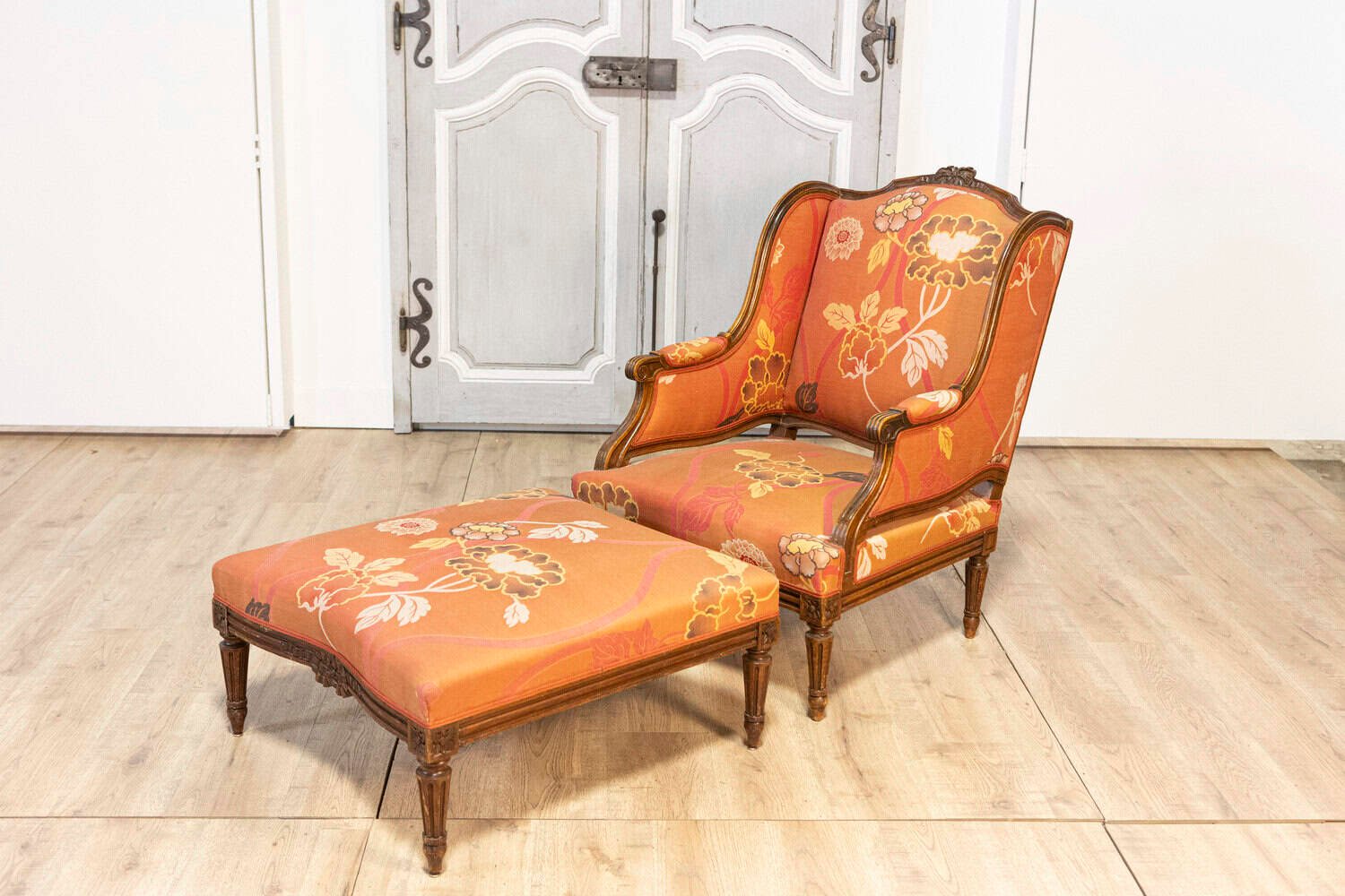 20th Century French Walnut Chair and Ottoman - JAA