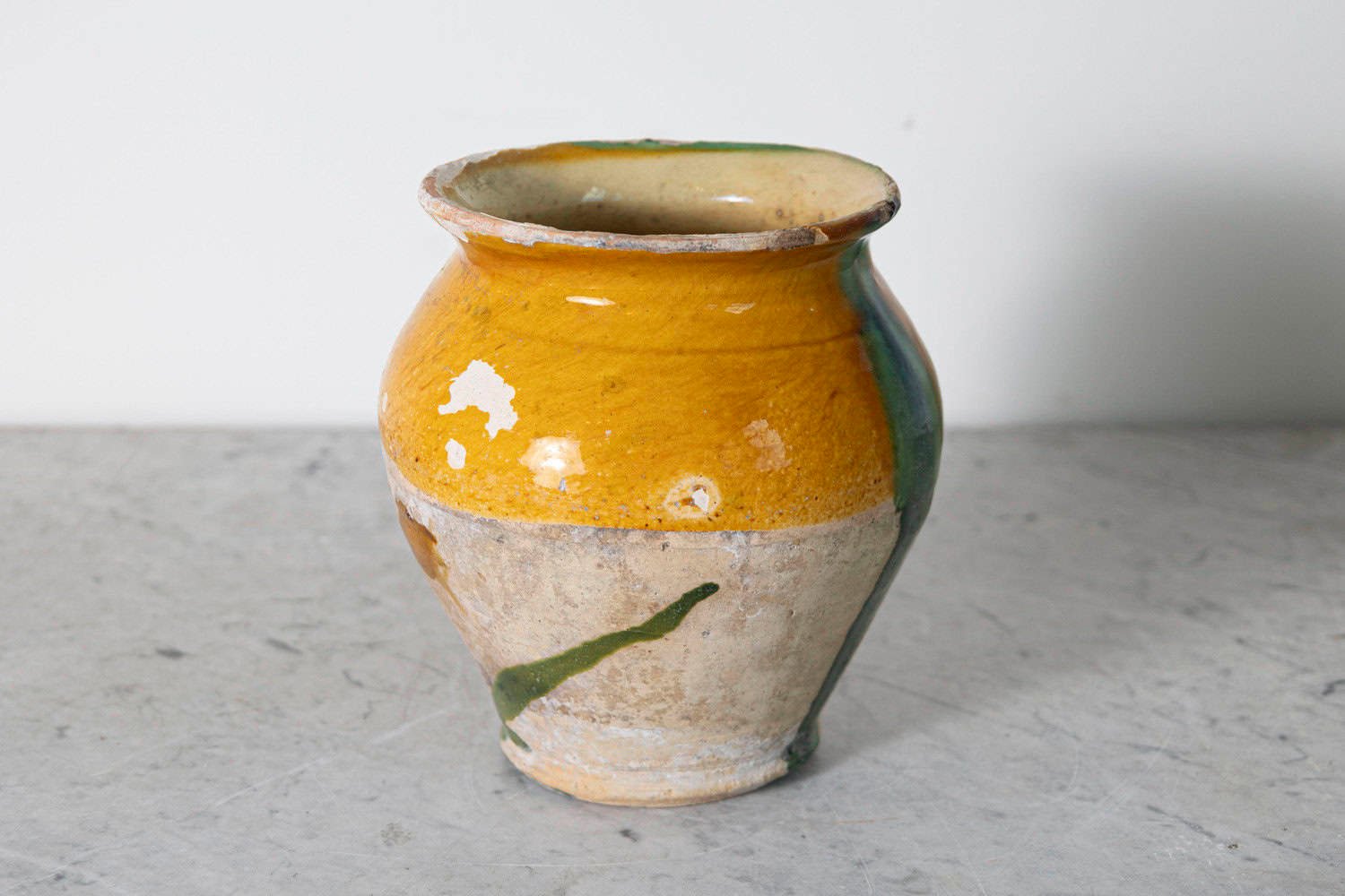 French 19th Century Country Glazed Confit Pot with Ochre Yellow Glaze - JAA