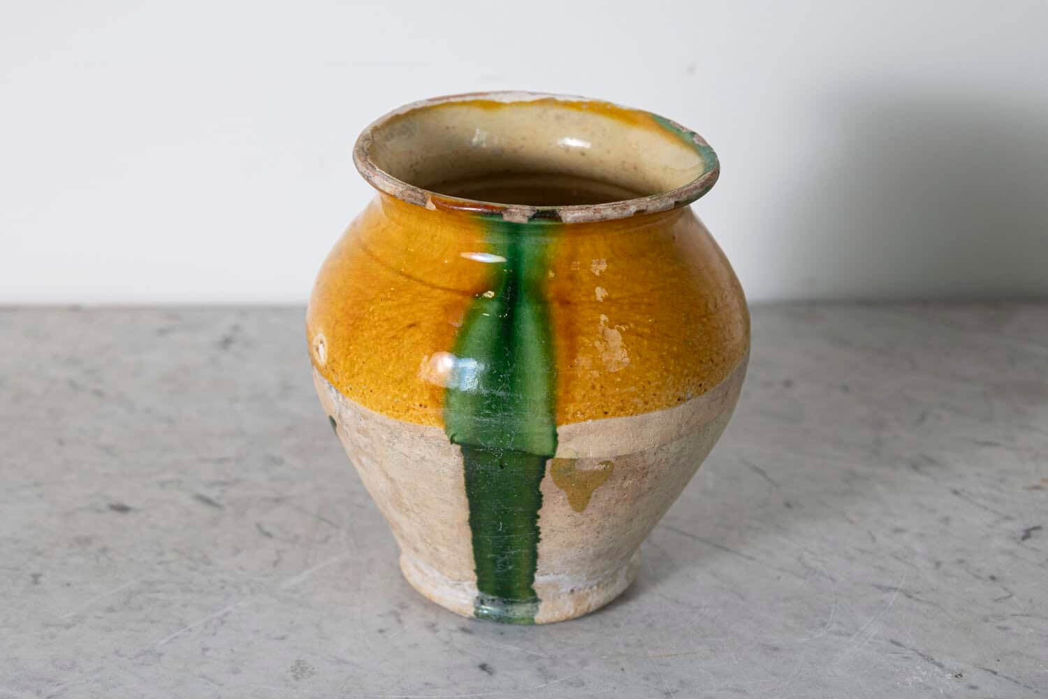 French 19th Century Country Glazed Confit Pot with Ochre Yellow Glaze - JAA