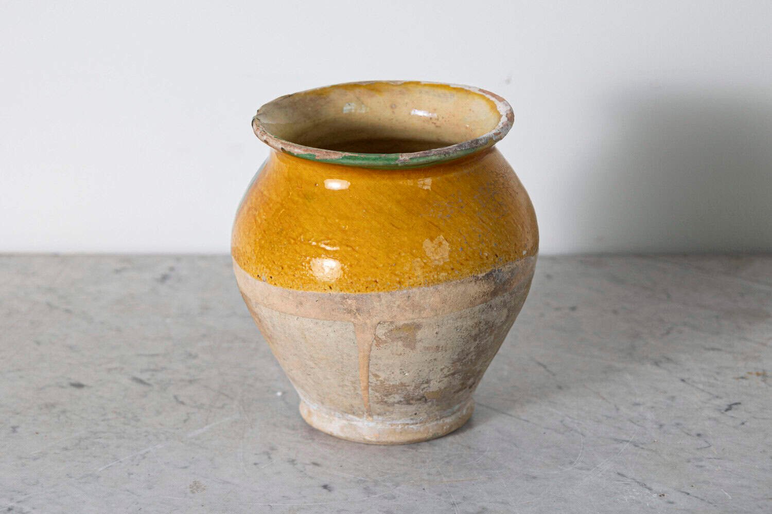 French 19th Century Country Glazed Confit Pot with Ochre Yellow Glaze - JAA