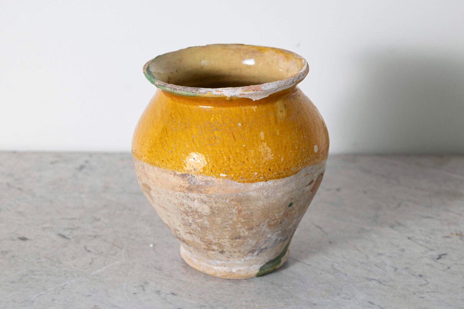 French 19th Century Country Glazed Confit Pot with Ochre Yellow Glaze - JAA