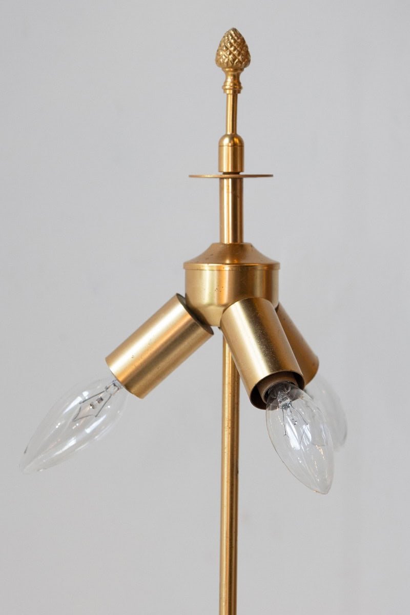 20th Century French White Glass and Gilt Metal Table Lamp with Navy Blue Shade - JAA