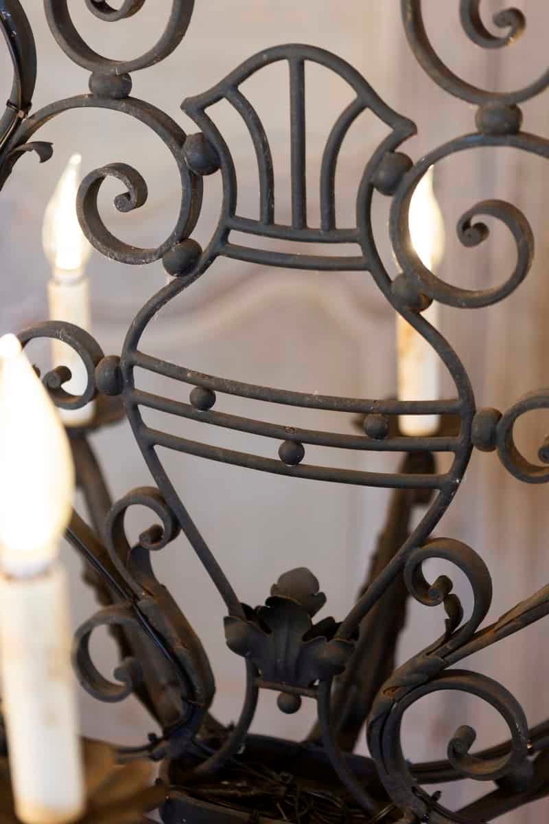 20th Century French Wrought Iron Eight-Light Chandelier, USA Wired - JAA