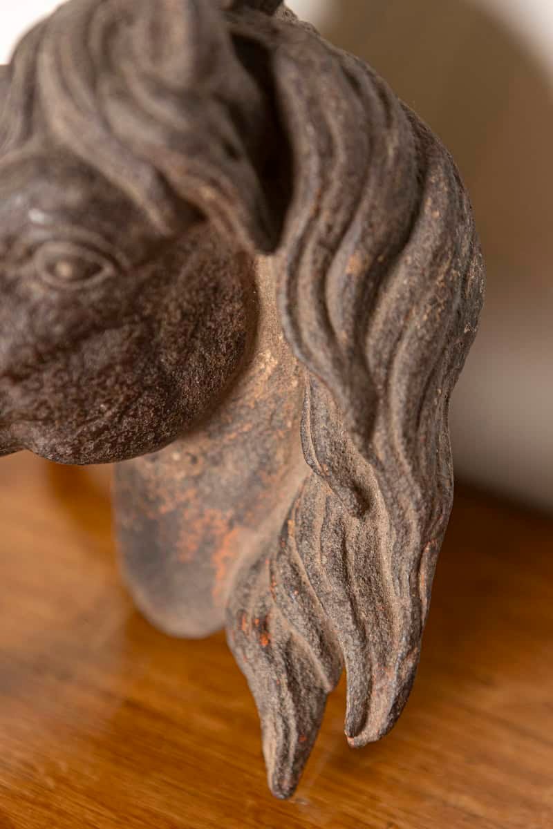 French 18th Century Cast Iron Horse Head Door Ornament with Iron Ring - JAA