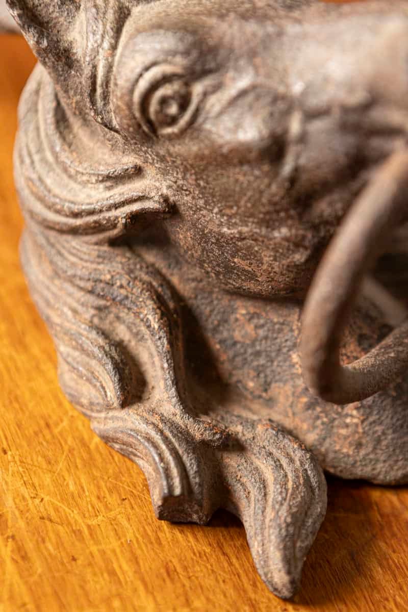 French 18th Century Cast Iron Horse Head Door Ornament with Iron Ring - JAA