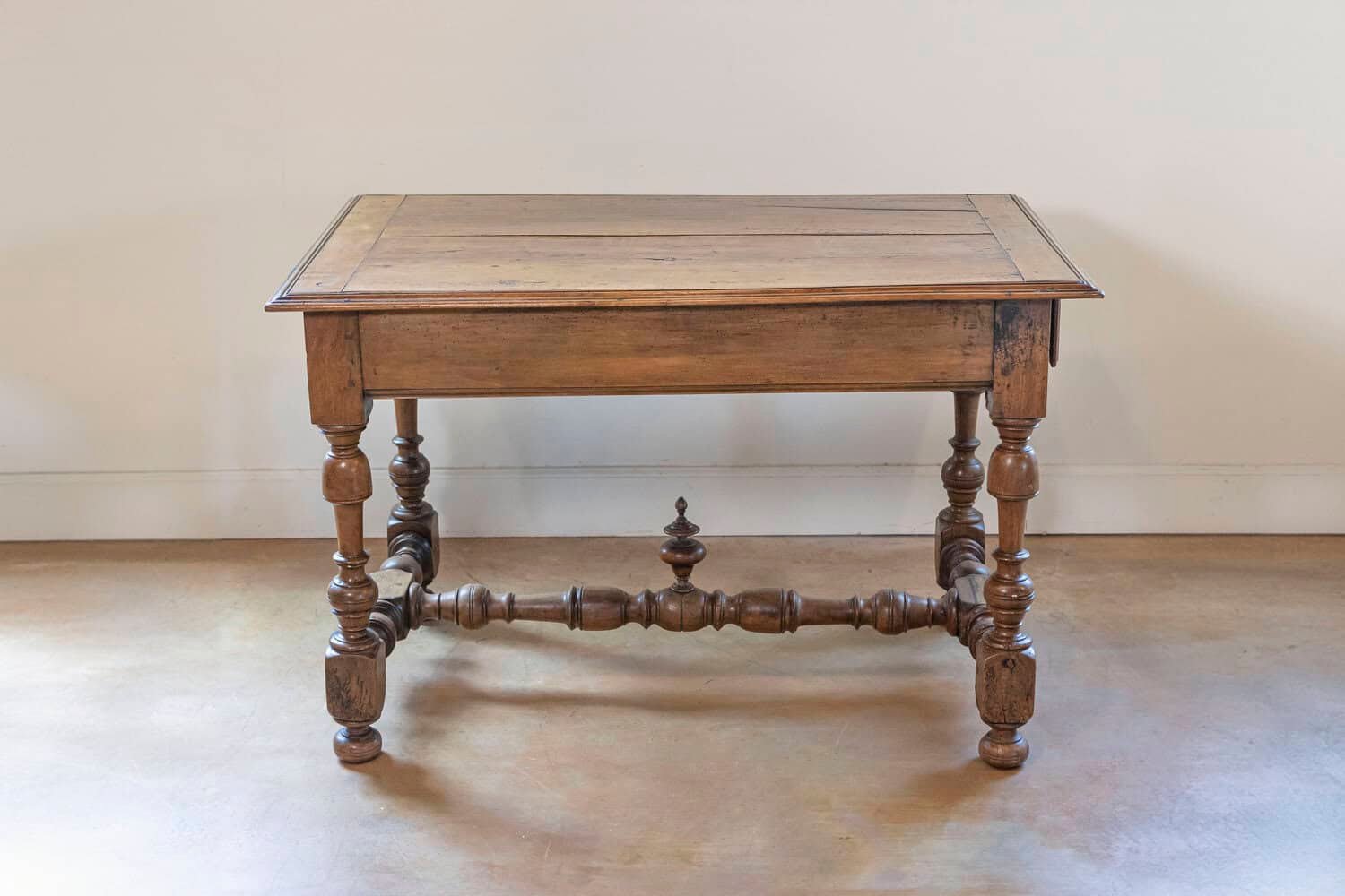 French 19th Century Louis XIII Style Cherry Table with Side Drawers, Circa 1850  French 1850s Louis XIII Style Cherry Table with Lateral Drawer and Turned Legs - JAA