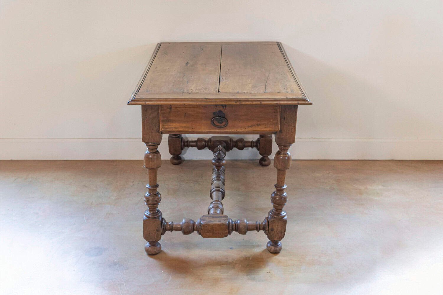 French 19th Century Louis XIII Style Cherry Table with Side Drawers, Circa 1850  French 1850s Louis XIII Style Cherry Table with Lateral Drawer and Turned Legs - JAA