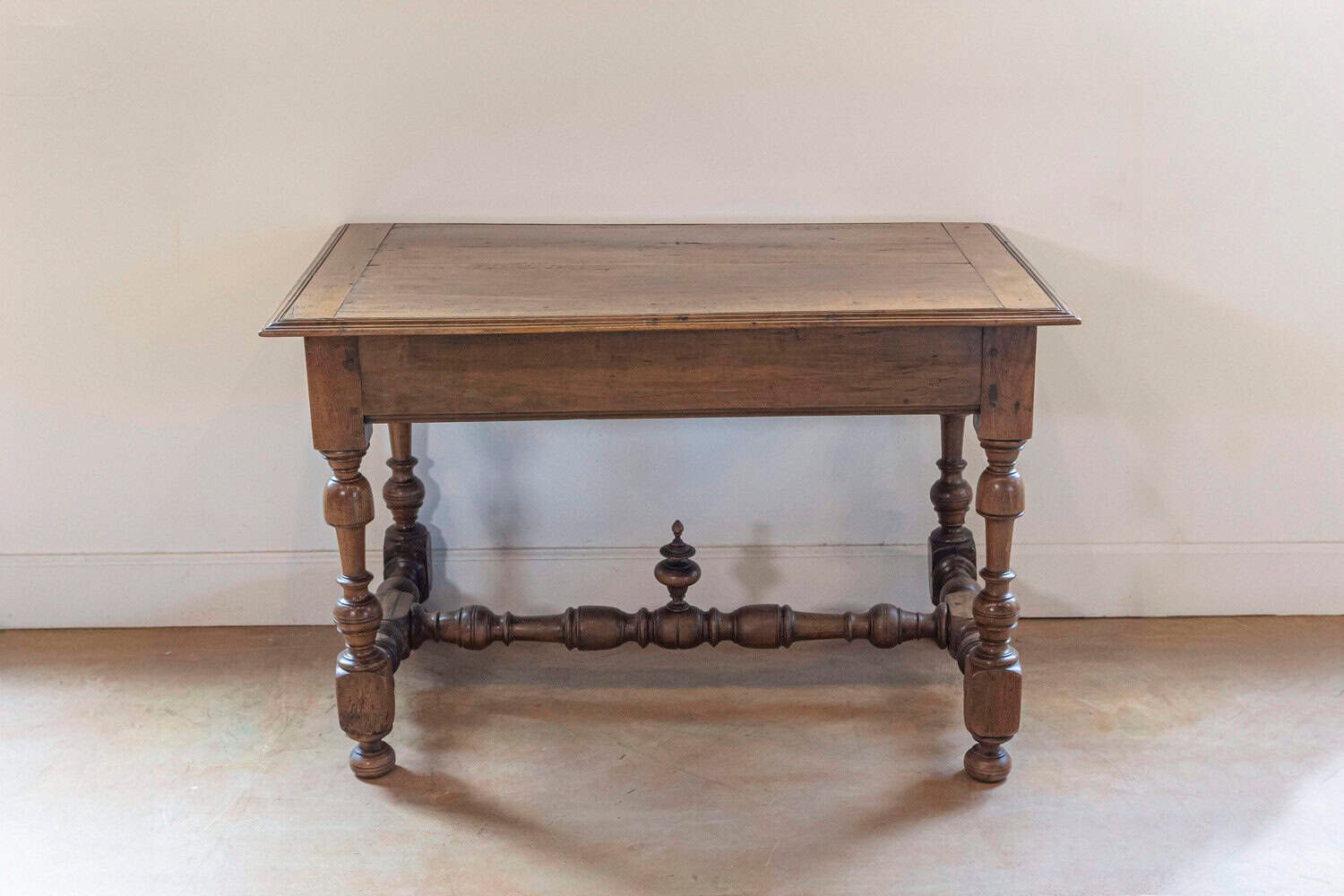 French 19th Century Louis XIII Style Cherry Table with Side Drawers, Circa 1850  French 1850s Louis XIII Style Cherry Table with Lateral Drawer and Turned Legs - JAA