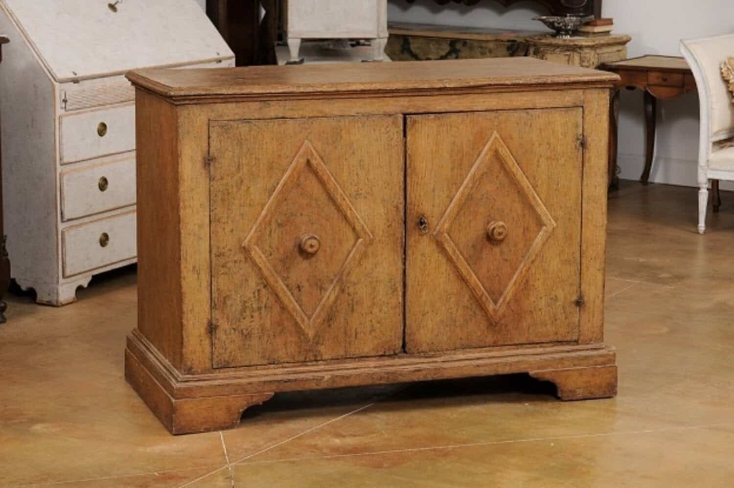 Italian Baroque Early 17th Century Painted Buffet with Carved Diamond Motifs - JAA