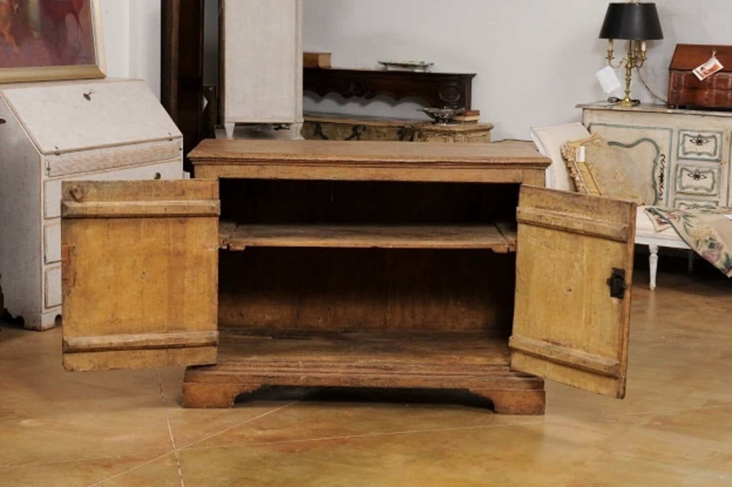 Italian Baroque Early 17th Century Painted Buffet with Carved Diamond Motifs - JAA