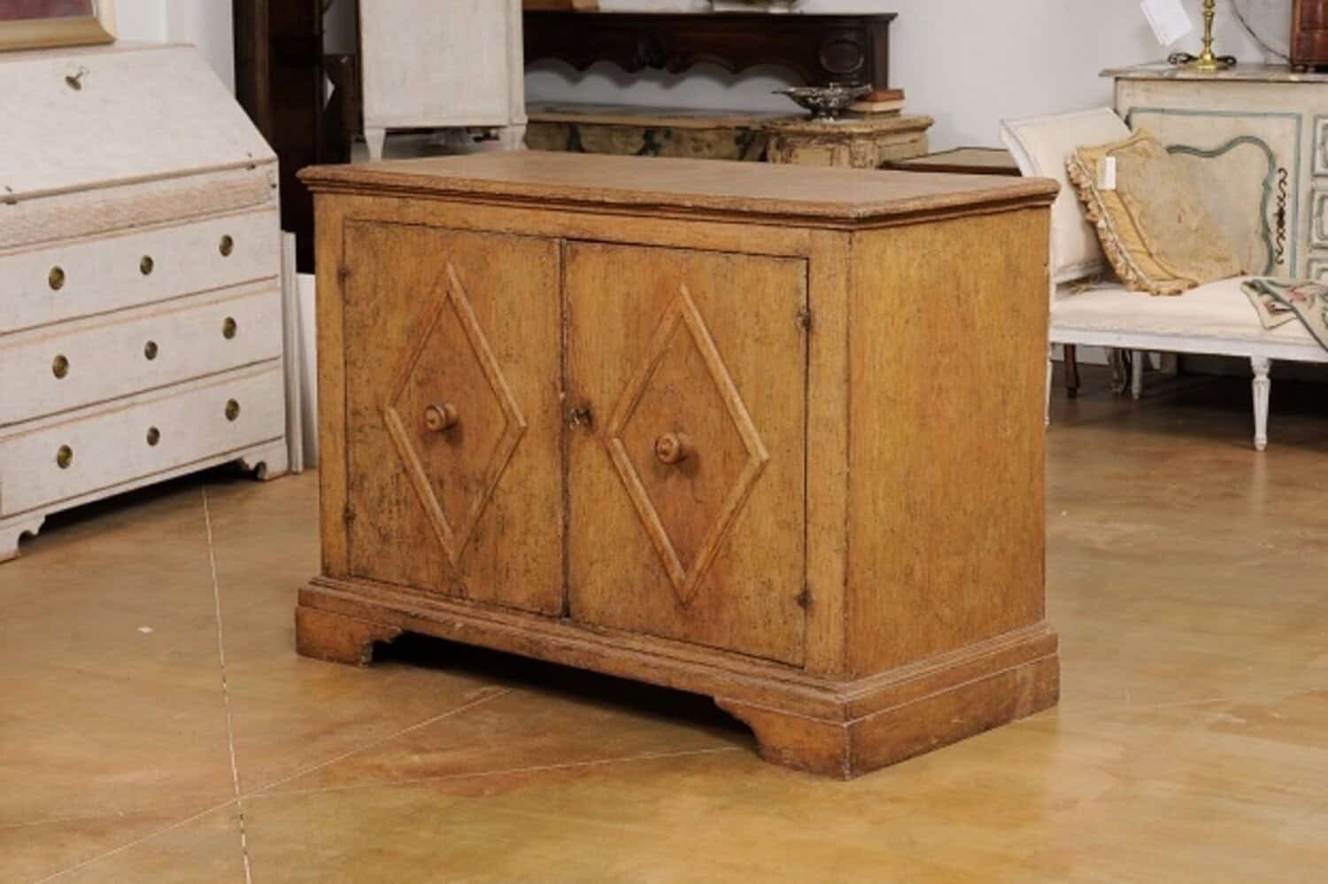 Italian Baroque Early 17th Century Painted Buffet with Carved Diamond Motifs - JAA