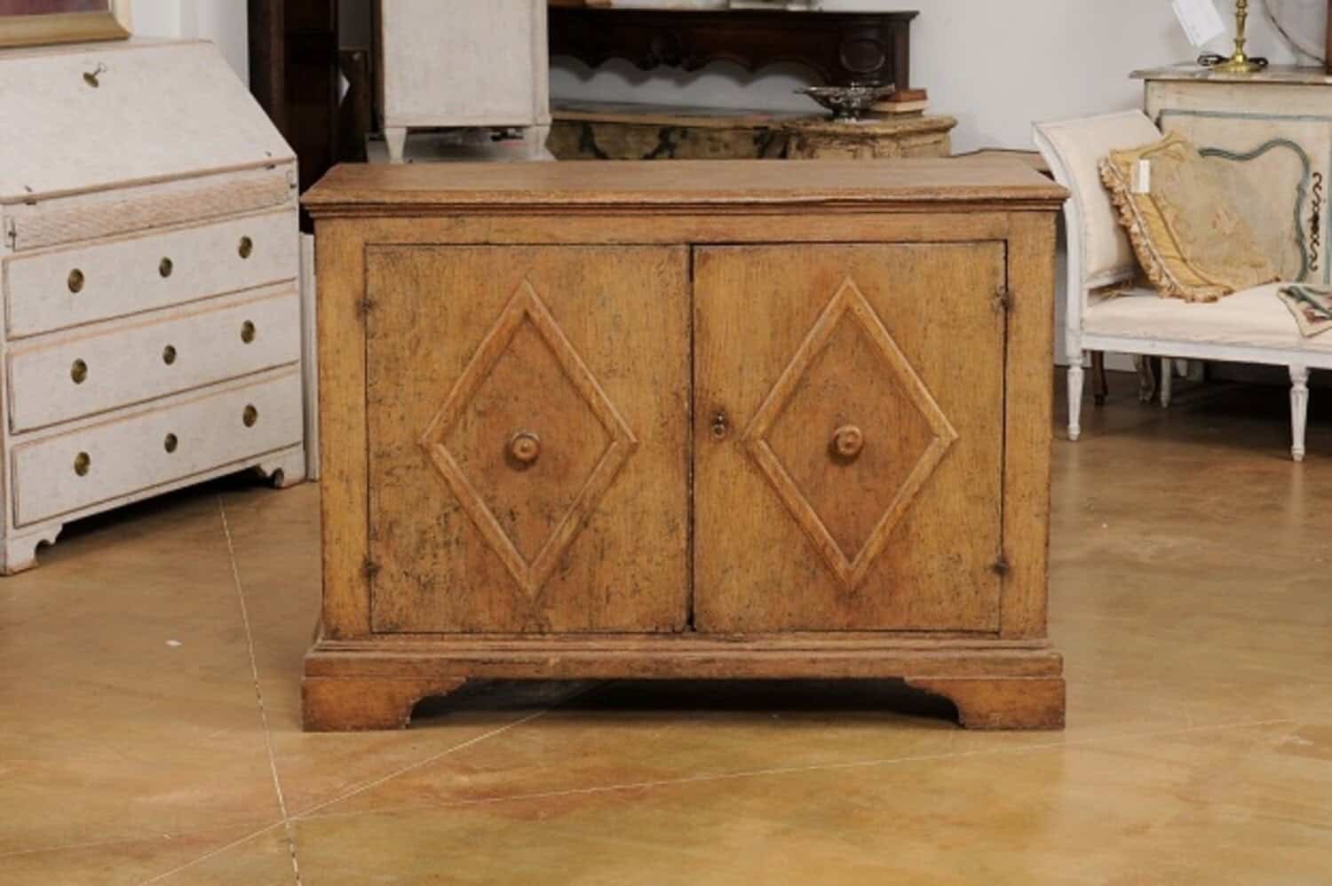 Italian Baroque Early 17th Century Painted Buffet with Carved Diamond Motifs - JAA