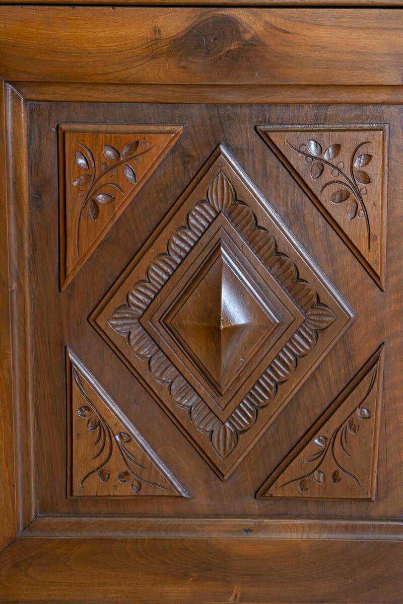 Italian 19th Century Walnut Buffet with Carved Diamond and Floral Motifs - JAA