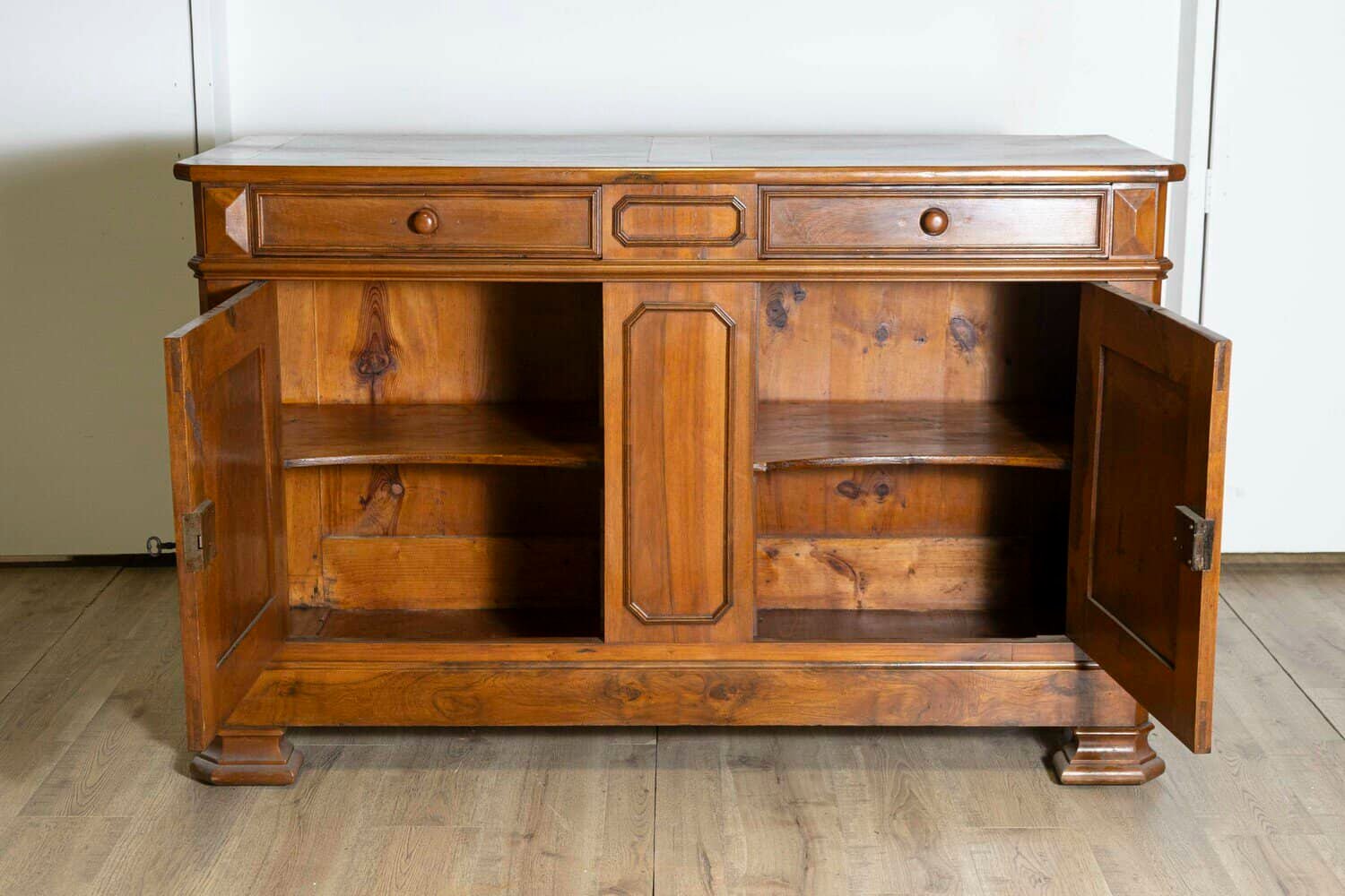 Italian 19th Century Walnut Buffet with Carved Diamond and Floral Motifs - JAA