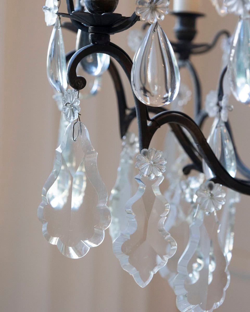 French Late 19th Century Eight-Arm Crystal Chandelier with Dark Metal Armature - JAA
