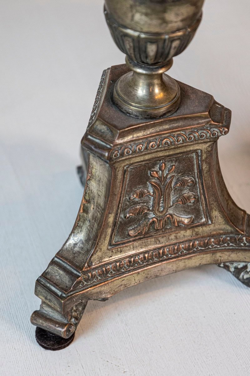 Pair of Italian 19th Century Metal Candlesticks with Silver and Gold Tones - JAA