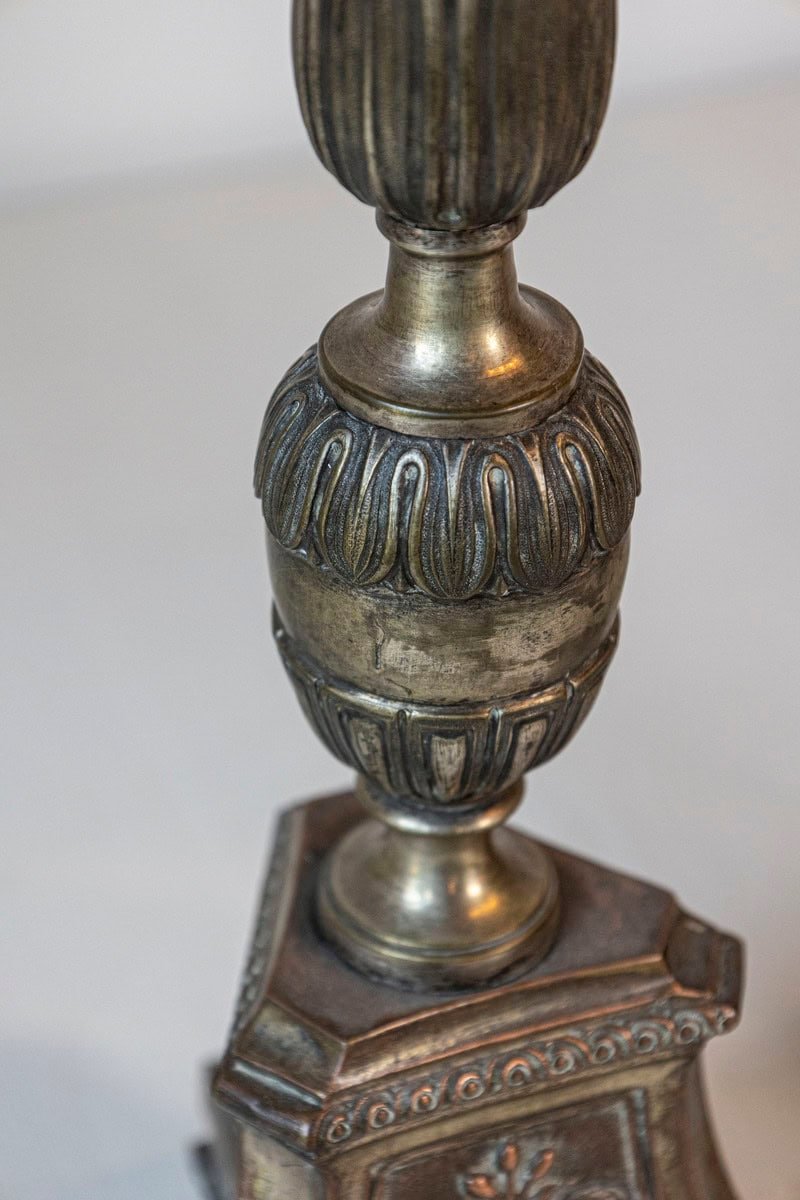 Pair of Italian 19th Century Metal Candlesticks with Silver and Gold Tones - JAA