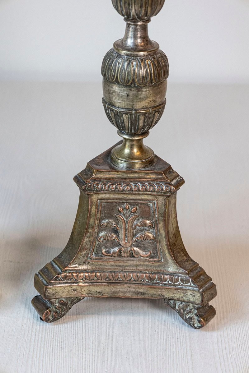 Pair of Italian 19th Century Metal Candlesticks with Silver and Gold Tones - JAA