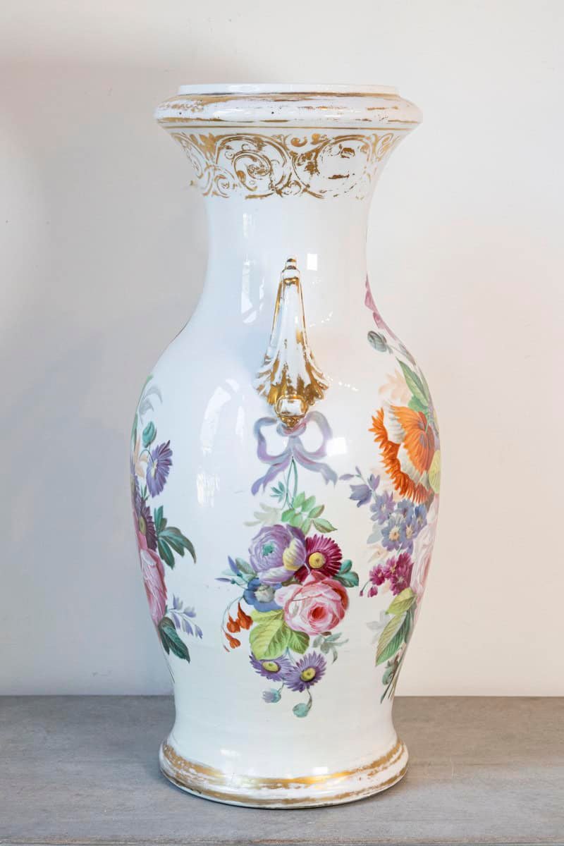 French Napoleon III 19th Century Hand-Painted Porcelain Vase with Floral Décor - JAA